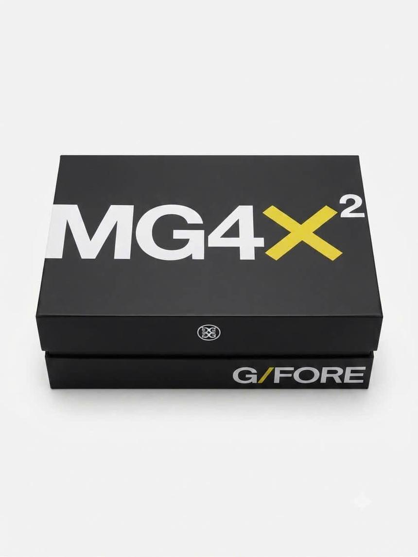 Hộp đựng giày thể thao đen in logo MG4X2 G/FORE do Golden Box sản xuất