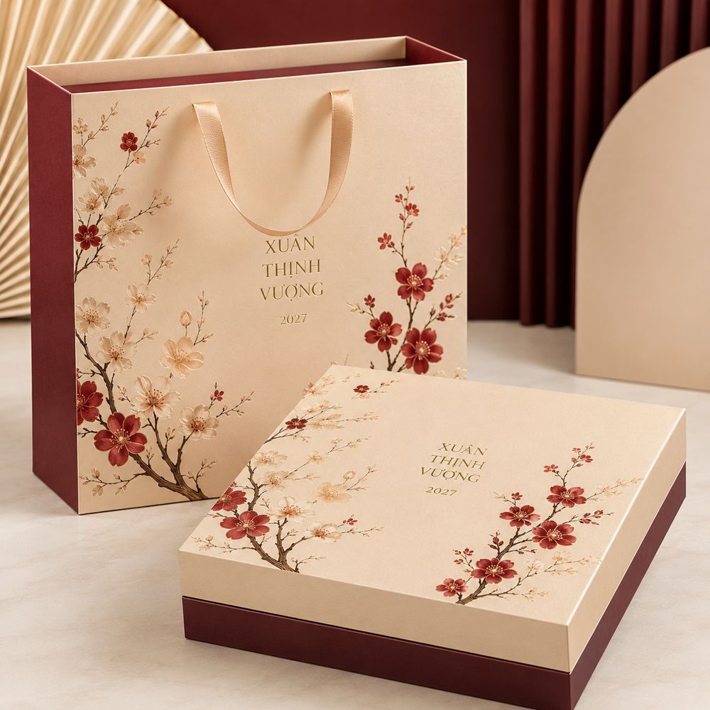 Hộp quà Tết Xuân Thịnh Vượng 2027 kem