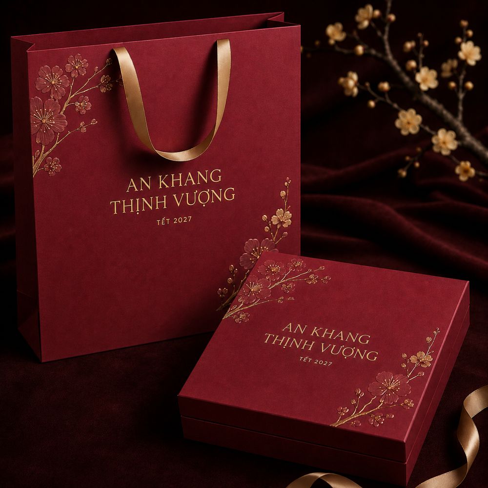 Hộp quà Tết An Khang Thịnh Vượng đỏ đô