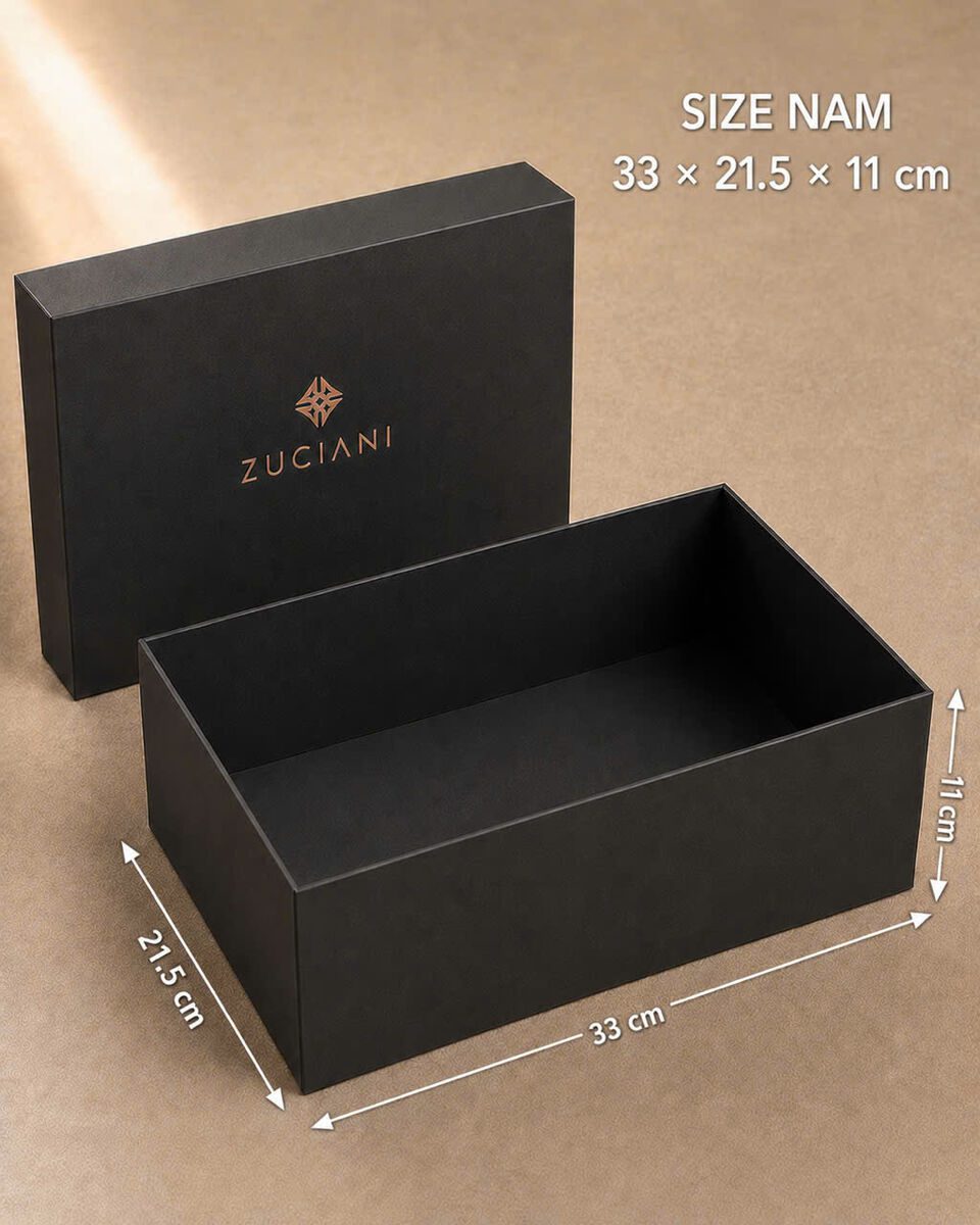Hộp đựng giày nắp nam châm đen ép kim Zuciana - dieline hộp đựng giày đã duyệt trước khi in