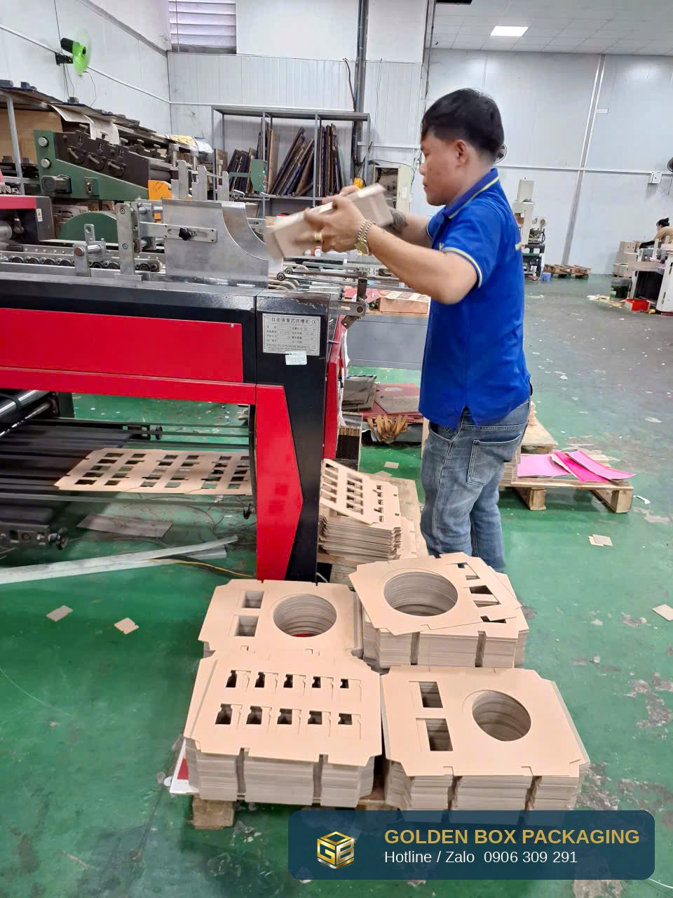 Khay cốt chipboard dập lỗ tròn cho hũ tại xưởng Golden Box