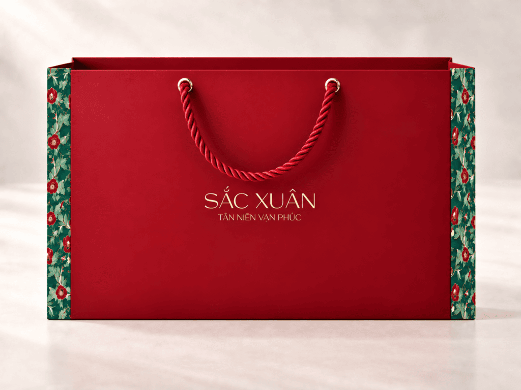Túi giấy quà Tết Sắc Xuân đỏ quai dây – Golden Box