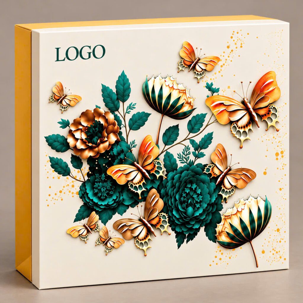 Hộp quà Tết Bướm Vàng nền kem in hoa mẫu đơn và bướm, lòng hộp vàng – Golden Box (góc 5)