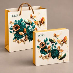 Hộp quà Tết Bướm Vàng nền kem in hoa mẫu đơn và bướm, lòng hộp vàng – Golden Box (góc 6)