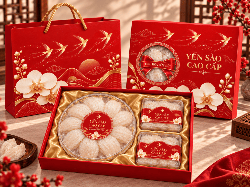 Hộp yến sào cao cấp quà Tết có khay định vị hũ yến – Golden Box (góc 10)