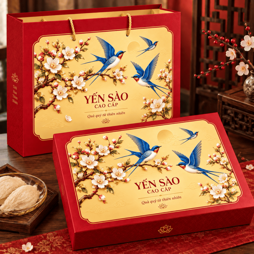 Hộp yến sào cao cấp quà Tết có khay định vị hũ yến – Golden Box (góc 16)